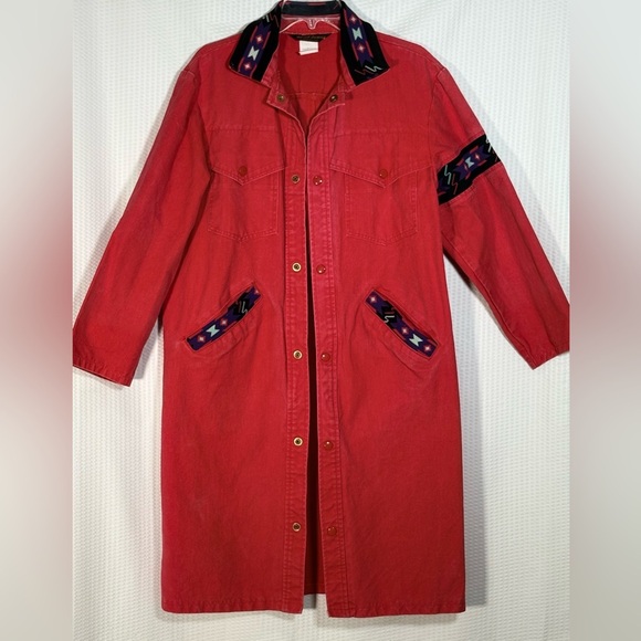 Vintage David James Western Duster Rangewear Southwest Aztec Embroidery 90s USA - Picture 1 of 12